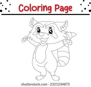 Racoon coloring page. Forest Wild Animals coloring book for kids.