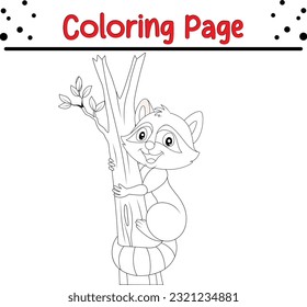 Racoon coloring page. Forest Wild Animals coloring book for kids.