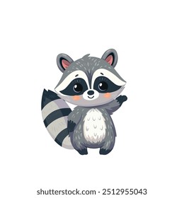 Racoon cute childish  cartoon illustration. Vector racoon isolated on white background Flat design element