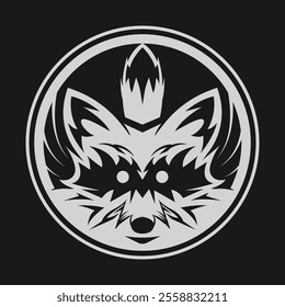Racoon emblem logo illustration in circular shapes and black and white color