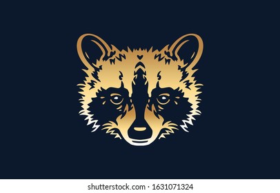 Racoon face logo gold on dark background