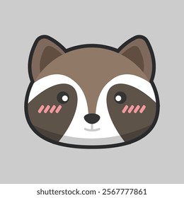 racoon head with outline flat vector design