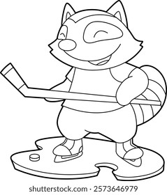 Racoon Ice hockey Ice hockey stick Animal Vector Graphic Art Illustration