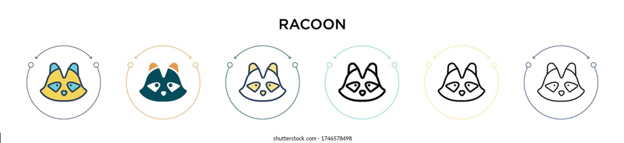 Racoon icon in filled, thin line, outline and stroke style. Vector illustration of two colored and black racoon vector icons designs can be used for mobile, ui, web