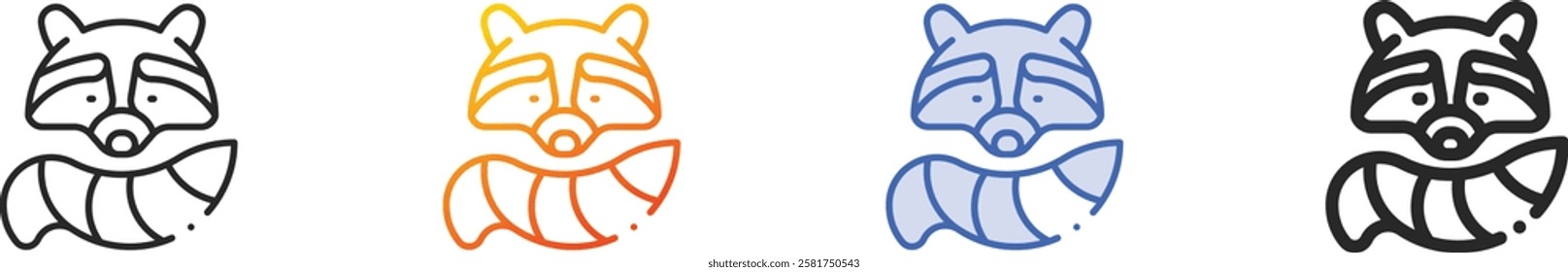 racoon icon.Thin Linear, Gradient, Blue Stroke and bold Style Design Isolated On White Background