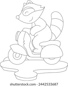 Racoon Motorcycle Animal Vector Graphic Art Illustration