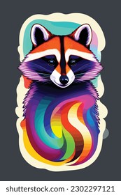 a racoon rainbow art light concept vector illustration