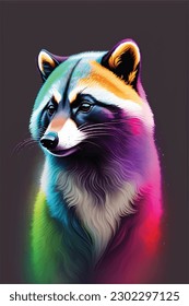 a racoon rainbow art light concept vector illustration