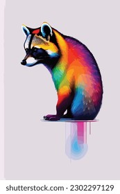 a racoon rainbow art light concept vector illustration