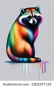 a racoon rainbow art light concept vector illustration