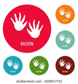Racoon step icons circle set vector isolated on white background