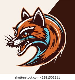 Racoon or wild animal roaring muzzle for sport team mascot. Vector isolated flat icon of wildcat Racoon  predator symbol for blazon, badge or hunting nature adventure club.