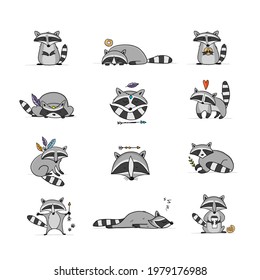 Racoons Family. Funny Characters. Icons set for your design