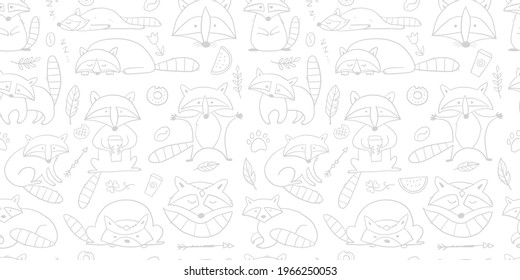 Racoons Family. Funny Characters. Seamless pattern for your design