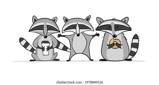 Racoons Family. Funny Characters for your design