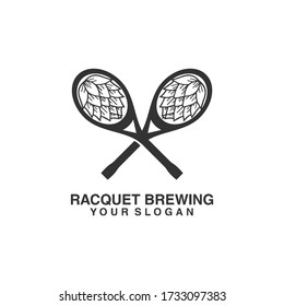 racquet brewing with hops logo vector