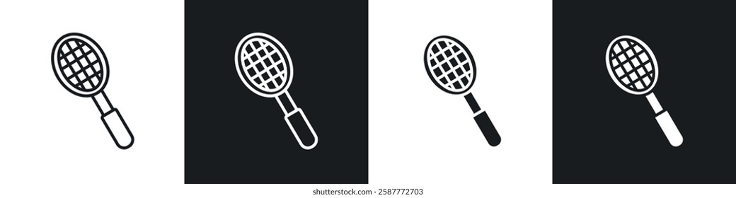 Racquet icon set black and white colors. Graphic Vector icons pack