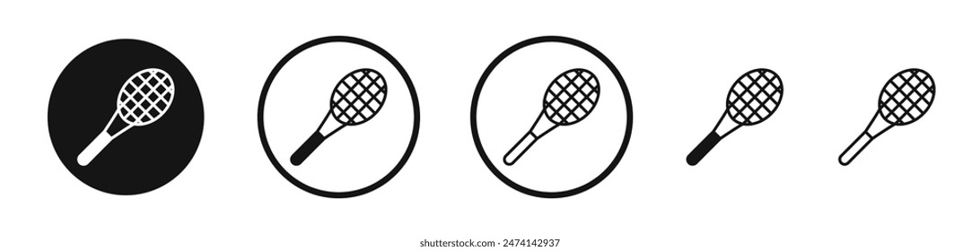 Racquet Icon Set Tennis and badminton equipment vector symbol showcasing sports racquets.