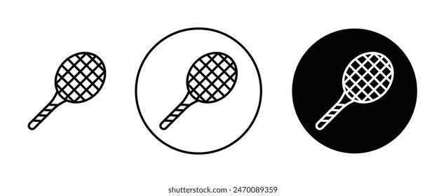 Racquet icon set. tennis racket vector symbol. bat tennis championship match icon in black filled and outlined style.