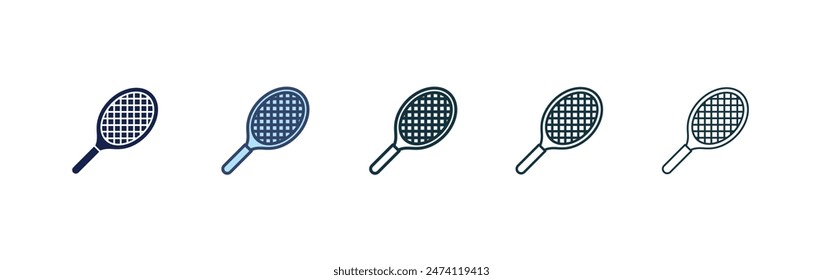 Racquet icon set. tennis racket vector symbol. badminton sport racquet sign in black filled and outlined style.