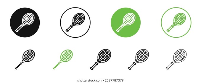 Racquet icons in black and green colors collection