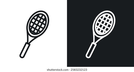 Racquet icons in black and white liner strokes for web design.