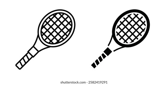 Racquet icons pack vectors in black flat and strokes