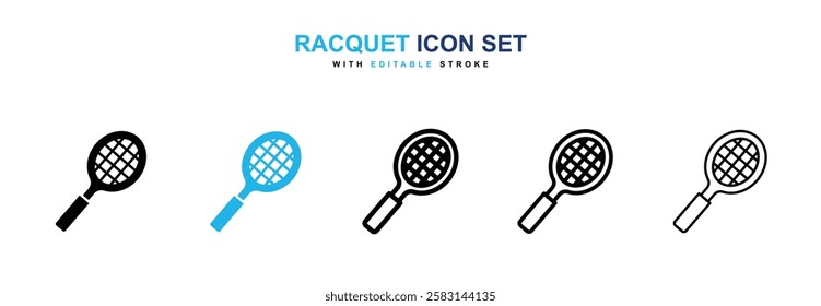 Racquet icons vector collection in black and blue colors on white background