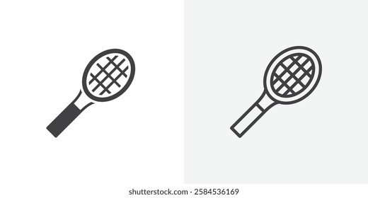 Racquet icons vectors illustrations in black fill and liner versions