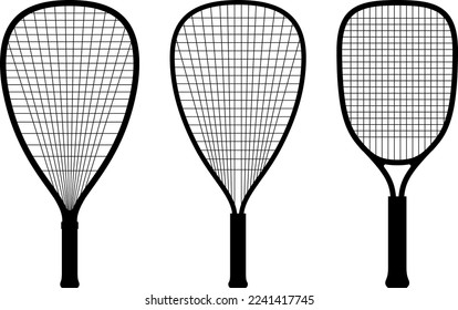 Racquetball racquets icon set. Sport equipment.Silhouette vector