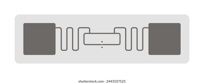 Rechteckiges RF-ID-Tag auf klebrigem Papier mit Halbleiter-Mikrochip. Flexibles Etikett zur Radiofrequenzkennzeichnung. Vektorgrafik