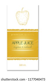 Racy apple juice or cider packing label design. Apple logo design element with outline apple. Stylish apple sticker. Isolated vector illustration