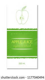 Racy apple juice or cider packing label design. Apple logo design element with outline apple. Stylish apple sticker. Isolated vector illustration