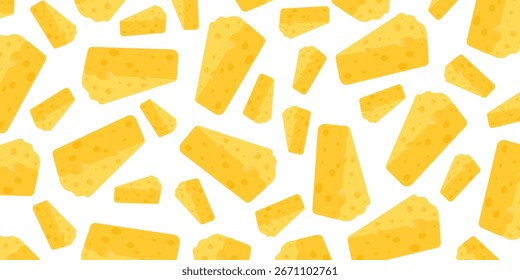 Racy Delicious Yellow Cheese Flat Seamless Pattern. Background seamless pattern of cheese pieces