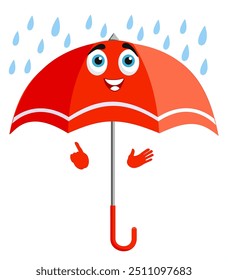 Rad cartoon umbrella character with face and cute happy smile. Cartoon umbrella mascot. Rainy weather rain protection. Vector illustration original artwork 