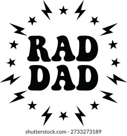 Rad Dad Sunburst Typografie-Design, Vektorgrafik für Vatertag coole Eltern- und Retro-Stil Vater Bekleidung auf transparentem Hintergrund.