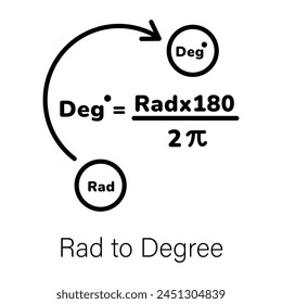 Rad to degree conversion, linear style icon 