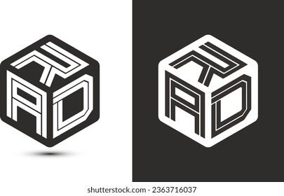 RAD letter logo design with illustrator cube logo, vector logo modern alphabet font overlap style. Premium Business logo icon. White color on black background