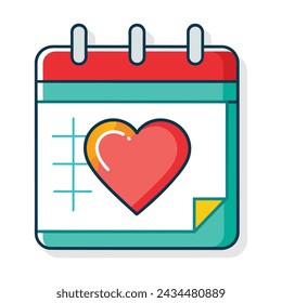 Rad love with calendar Isolated flat vector illustration