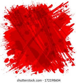 Rad square on a white background. Vector. Abstract picturesque Background with brush strokes and blotches. 