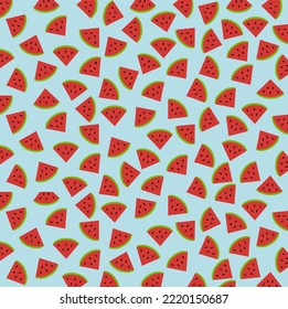 Rad watermelon on blue background. Watermelon seamless pattern for background. Fruit background pattern.