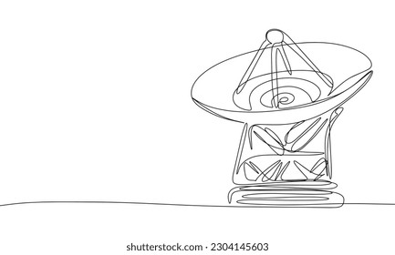 Radar or antenna as one line drawing banner. Continuous hand drawn minimalist minimalism design isolated on white background vector illustration.