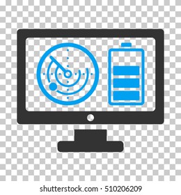 Radar Battery Control Monitor interface toolbar icon. Vector pictograph style is a flat bicolor symbol, blue and gray colors, chess transparent background.