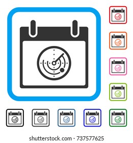 Radar Calendar Day icon. Flat gray pictogram symbol inside a light blue rounded rectangle. Black, gray, green, blue, red, orange color versions of Radar Calendar Day vector.