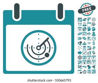 Radar Calendar Day pictograph with bonus calendar and time management images. Vector illustration style is flat iconic symbols, soft blue, white background.