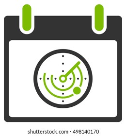 Radar Calendar Day vector pictogram. Style is flat graphic bicolor symbol, eco green and gray colors, white background.