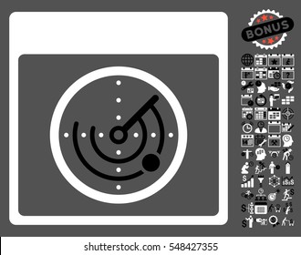 Radar Calendar Page icon with bonus calendar and time management pictures. Vector illustration style is flat iconic symbols, black and white, gray background. - Shutterstock ID 548427355