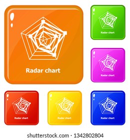Radar chart icons set collection vector 6 color isolated on white background