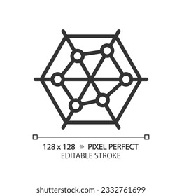 Radar chart linear icon. Spider diagram. Competitor analysis. Performance review. Data comparison. Gap analysis. Thin line illustration. Contour symbol. Vector outline drawing. Editable stroke