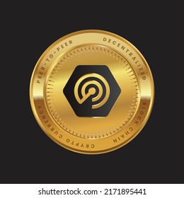 RADAR Cryptocurrency nuevo logo en concepto de color negro sobre moneda de oro. DappRadar, símbolo de tecnología de la cadena de monedas RADAR Block. Ilustración vectorial para banner, fondo, web, impresión, artículo.